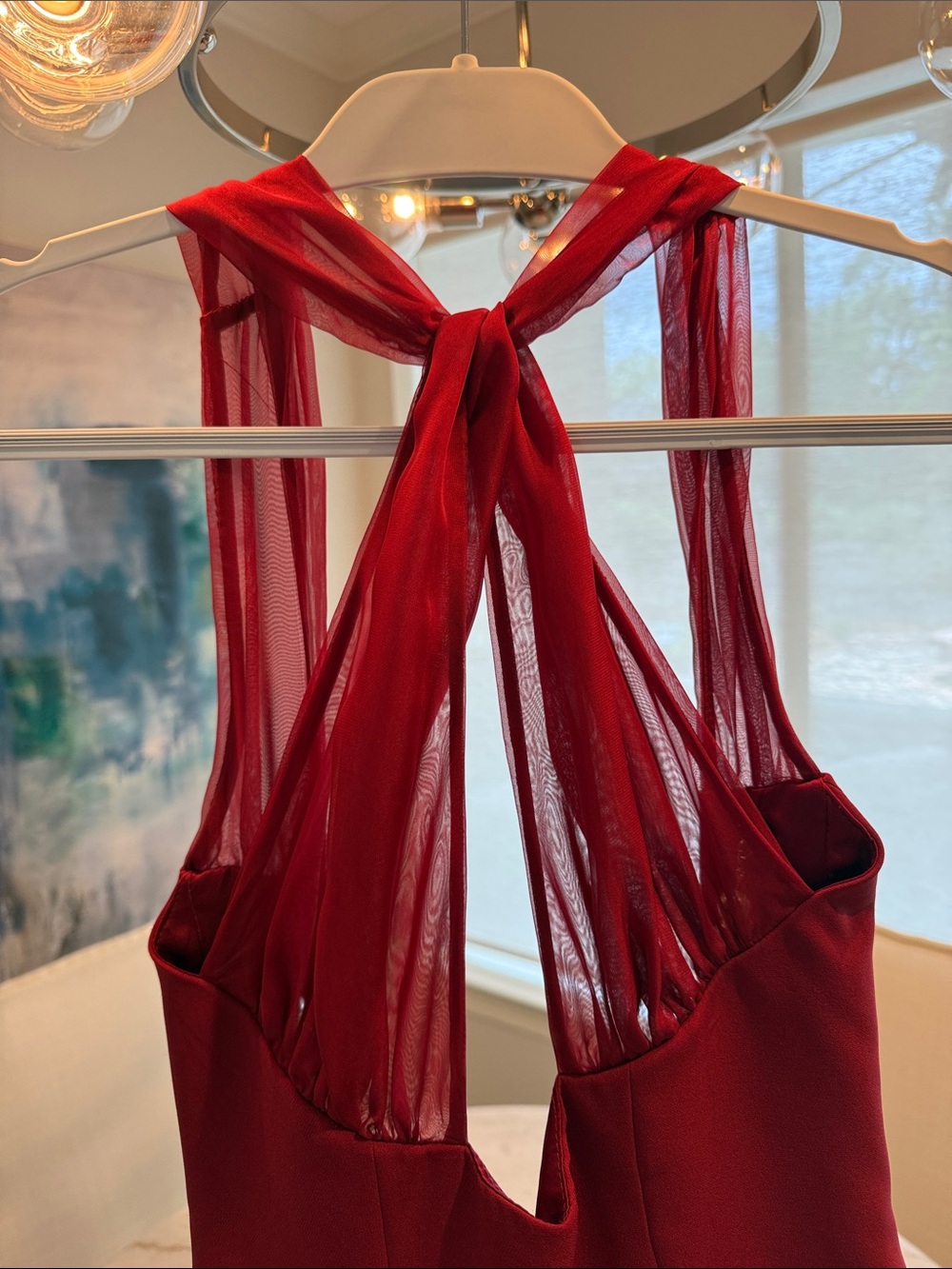 Oh Polly Red Halter-Style Evening Gown with Pearl detail - Picture 4 of 5